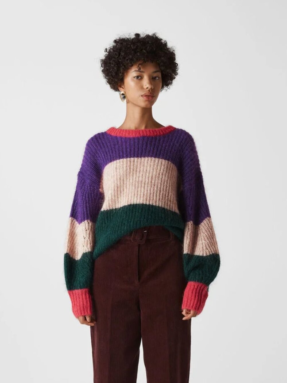 WHISTLES Sophia Colorblock Mohair Wool Blend Knit Balloon Sleeve Sweater, Size S